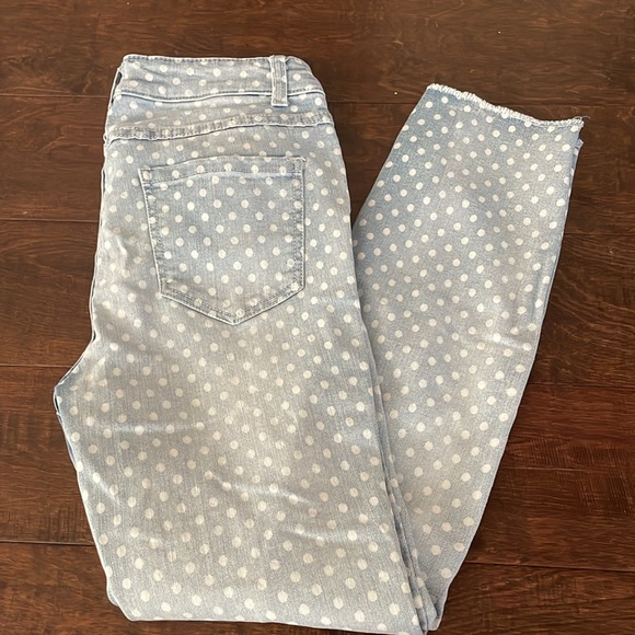 LC Lauren Conrad Skinny Crop Jeans Stretch Denim Blue Polka Dot Size 4 - Picture 2 of 5